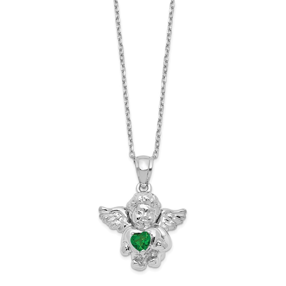 Kazi Luxury Silver RH-pltd CZ May Birthstone Angel Ash Holder 18in Necklace